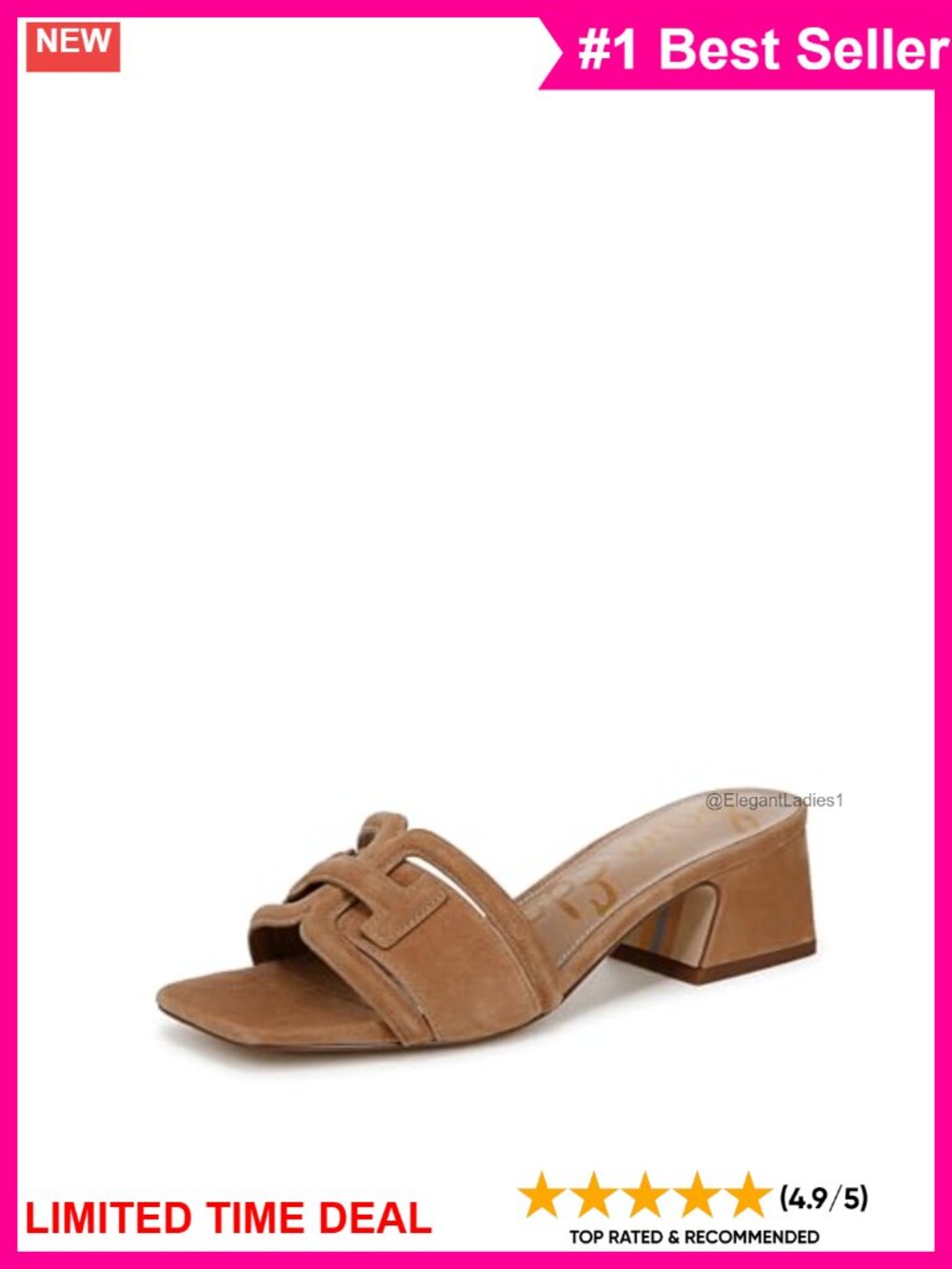 Sam Edelman Waylon Leather Slide Heeled Sandals Block Heel Buckle Women's Shoes